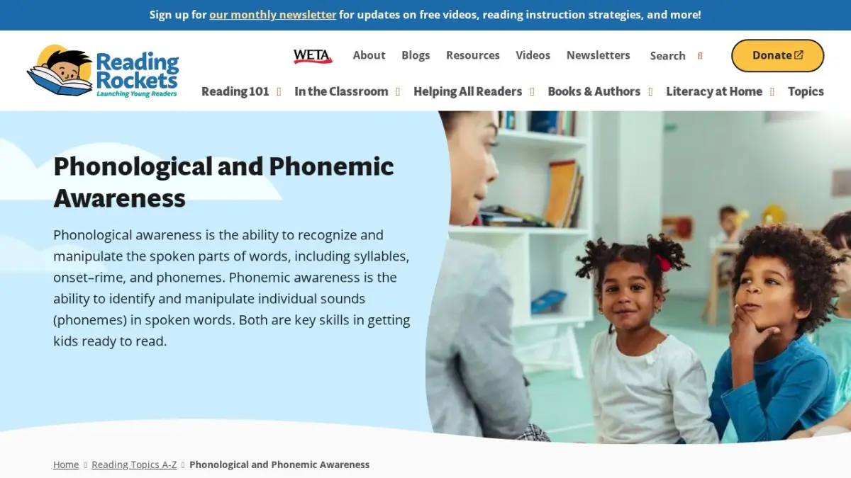 Reading Rockets page explaining phonological and phonemic awareness.