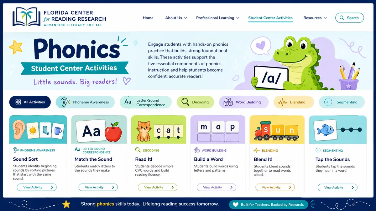 Florida Center for Reading Research Student Center Activities page.