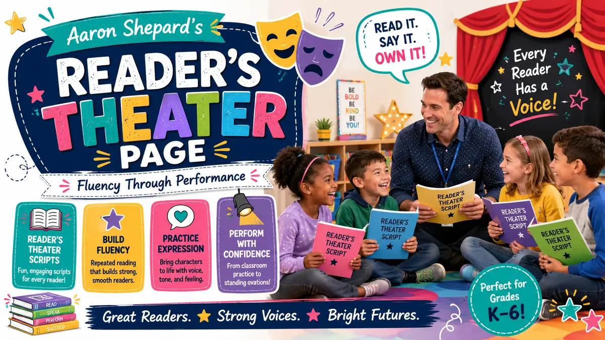 Instructional graphic showing the script, rehearsal, and performance stages of Reader’s Theater.